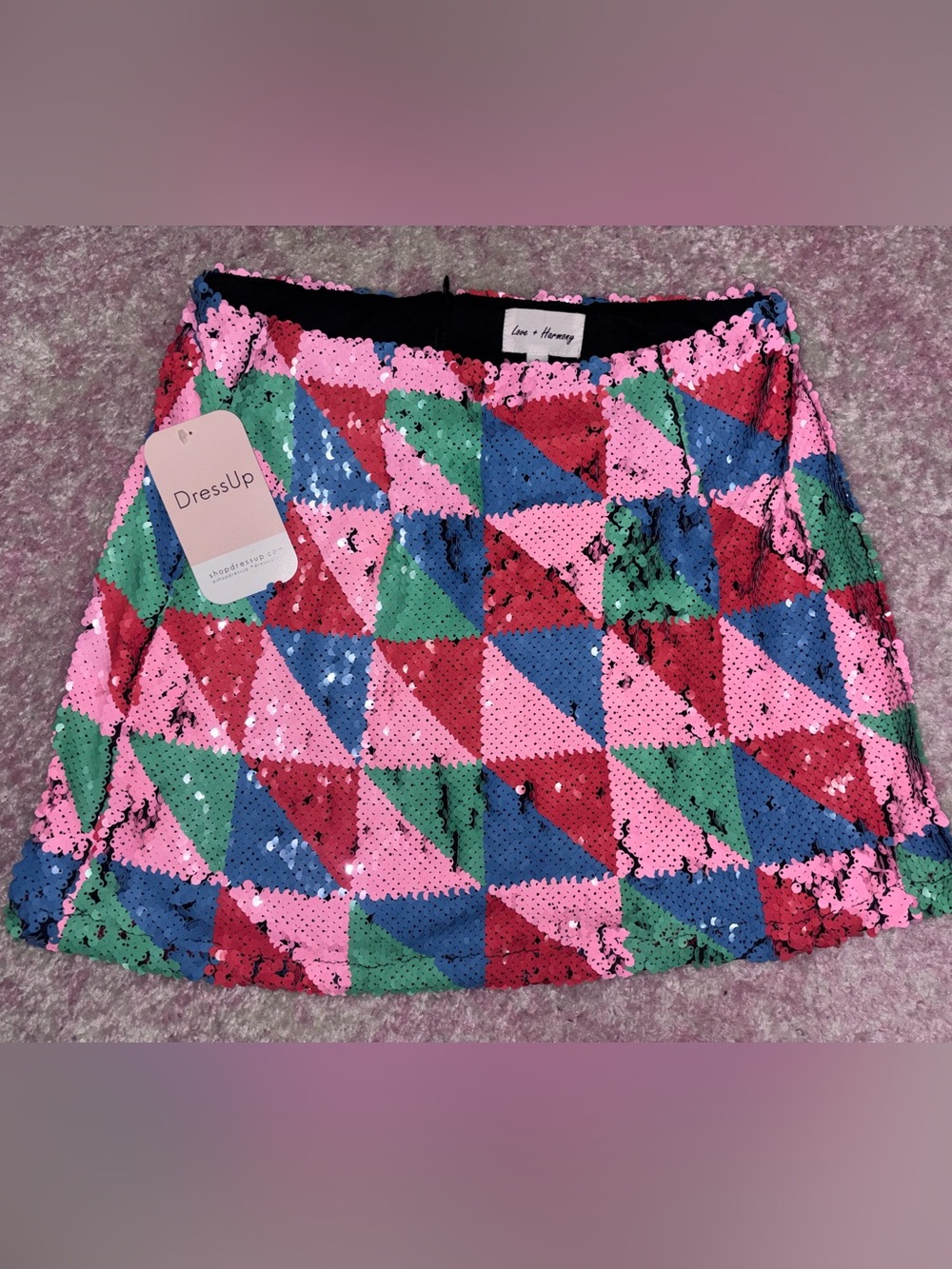 Sequin Triangle Pattern Mini Skort in Pink/Green/Blue/Red - DressUp